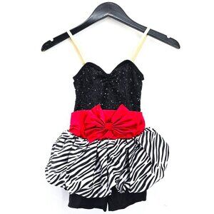 Weissman Black Red Pleated Sequin Zebra Stripe Dance Costume Girls Size Small